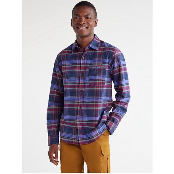 Men's Long Sleeve Button Down Plaid Stretch Oxford Tartan Shirt 2-Pack Size L - Picture 11 of 15